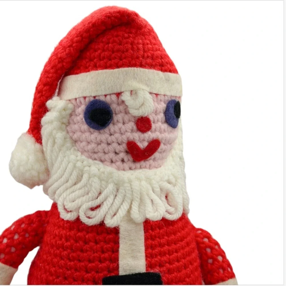 VTG 1960s 70s Handmade Crochet Santa Claus Doll Folk Art Christmas Decor 14 in